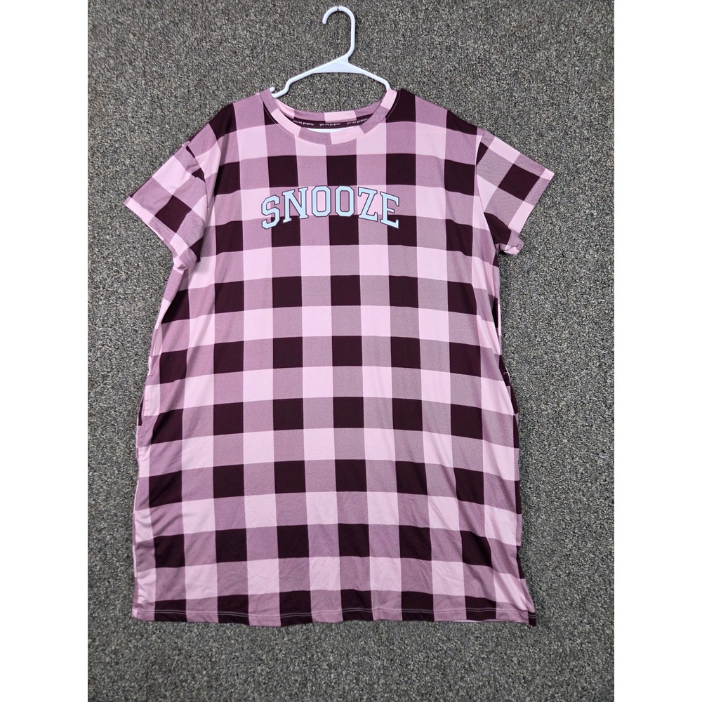 Joyspun Night Shirt Women L-XL Pink Gingham Plaid Snooze Sleep Dress JS4551367GH